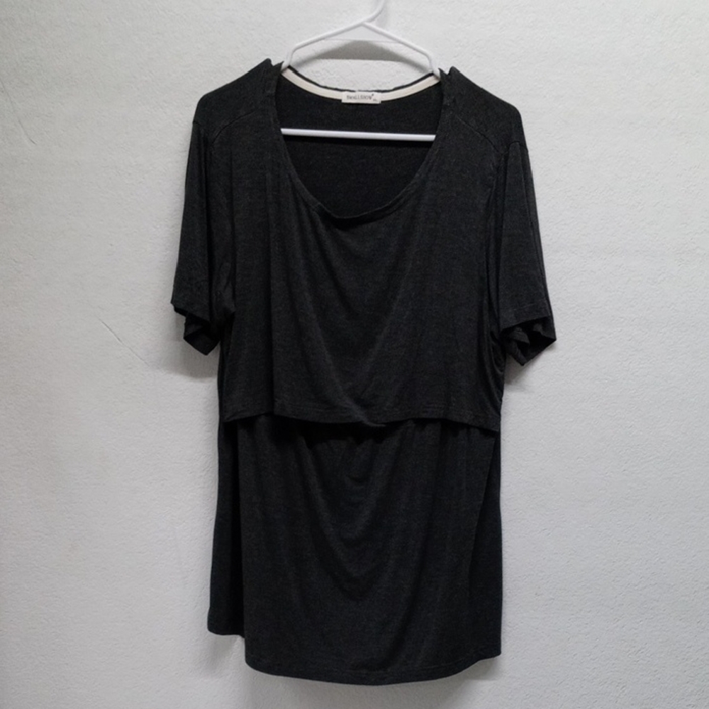 Smallshow Dark Gray Maternity Nursing Layered Top